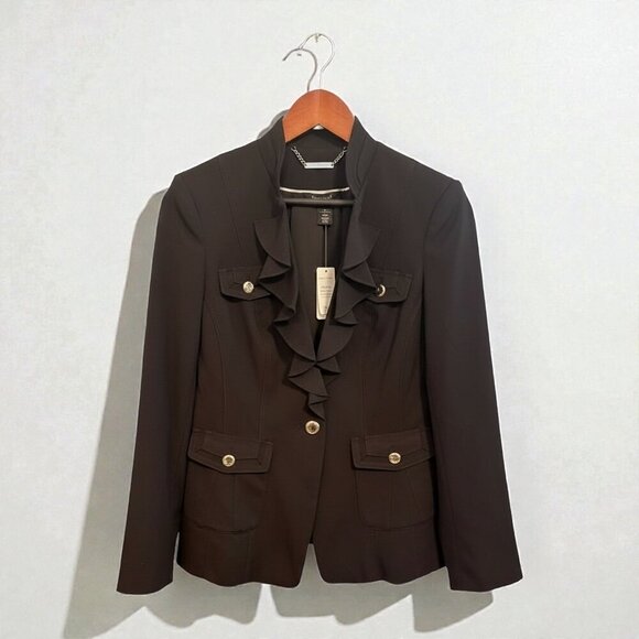 White House Black Market ruffle collar black blazer NWT - Picture 5 of 13